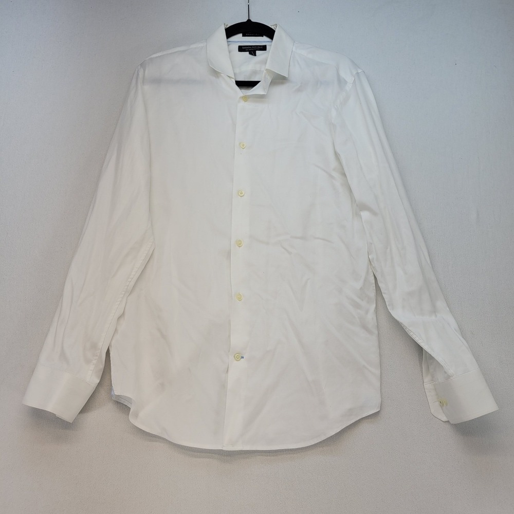 Banana Republic Dress Shirt Men M White Grant Fit 120s Supima Cotton Long Sleeve